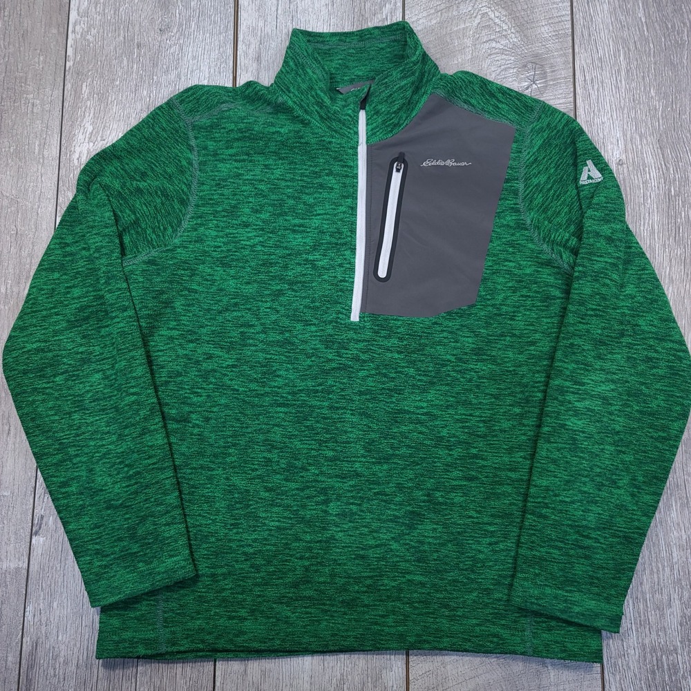 Eddie Bauer Quarter Zip Pullover Mens Medium Green First Ascent Space Dye Fleece